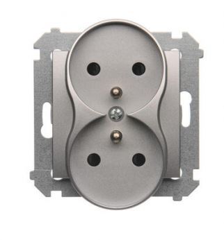 Simon54 Gniazdo  podwójne z/u srebrny mat