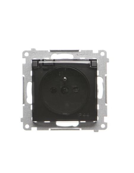 Simon54 Gniazdo pojedyncze bez/u IP44 czarn klapka