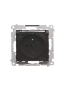 Simon54 Gniazdo pojedyncze bez/u IP44 czarn klapka