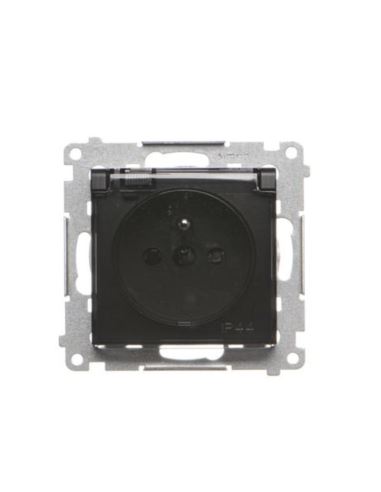 Simon54 Gniazdo pojedyncze bez/u IP44 czarn klapka
