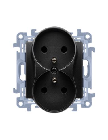 Simon10 Gniazdo podwójne z/u czarny mat 16A