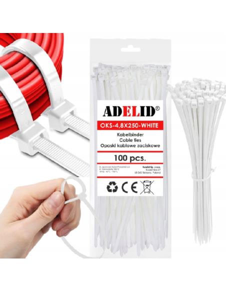 Opaska kablowa 250x4.8mm biała 100szt.