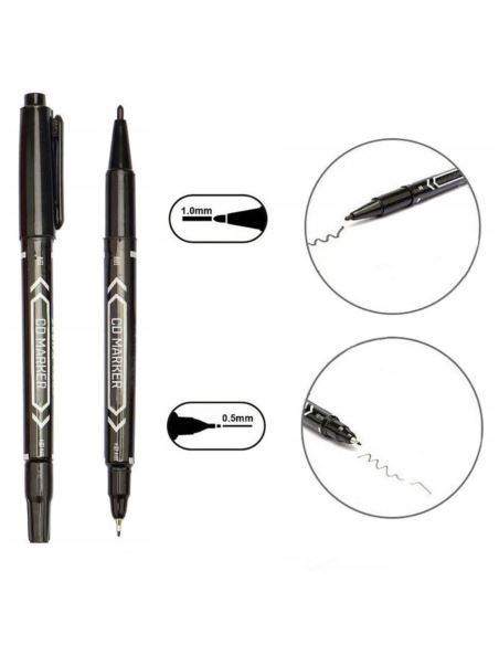 Marker dwustronny 0.5/1.0mm czarny permanentny