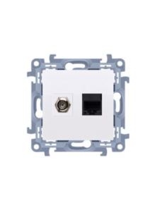 Simon10 Gniazdo ant+komp typu F+ RJ45kat.5e białe