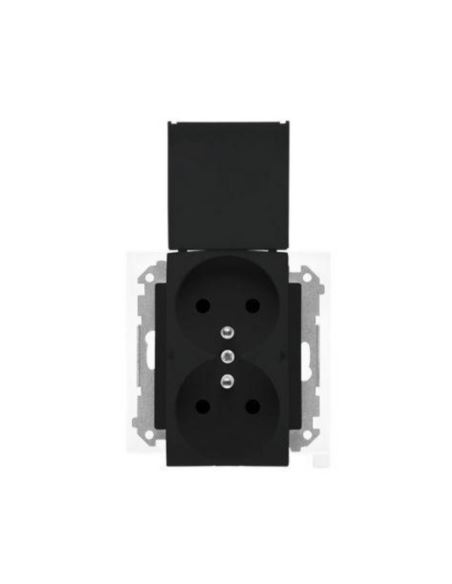 Simon55 gniazdo podwój.z/u z kl. IP44 czarny mat