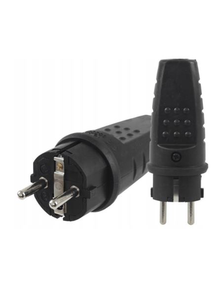 Wtyczka gumowa prosta UNI-SCHUKO IP44 czarna