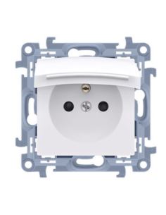 Simon54 Gniazdo pojedyncze z/u IP44 białe z klapką